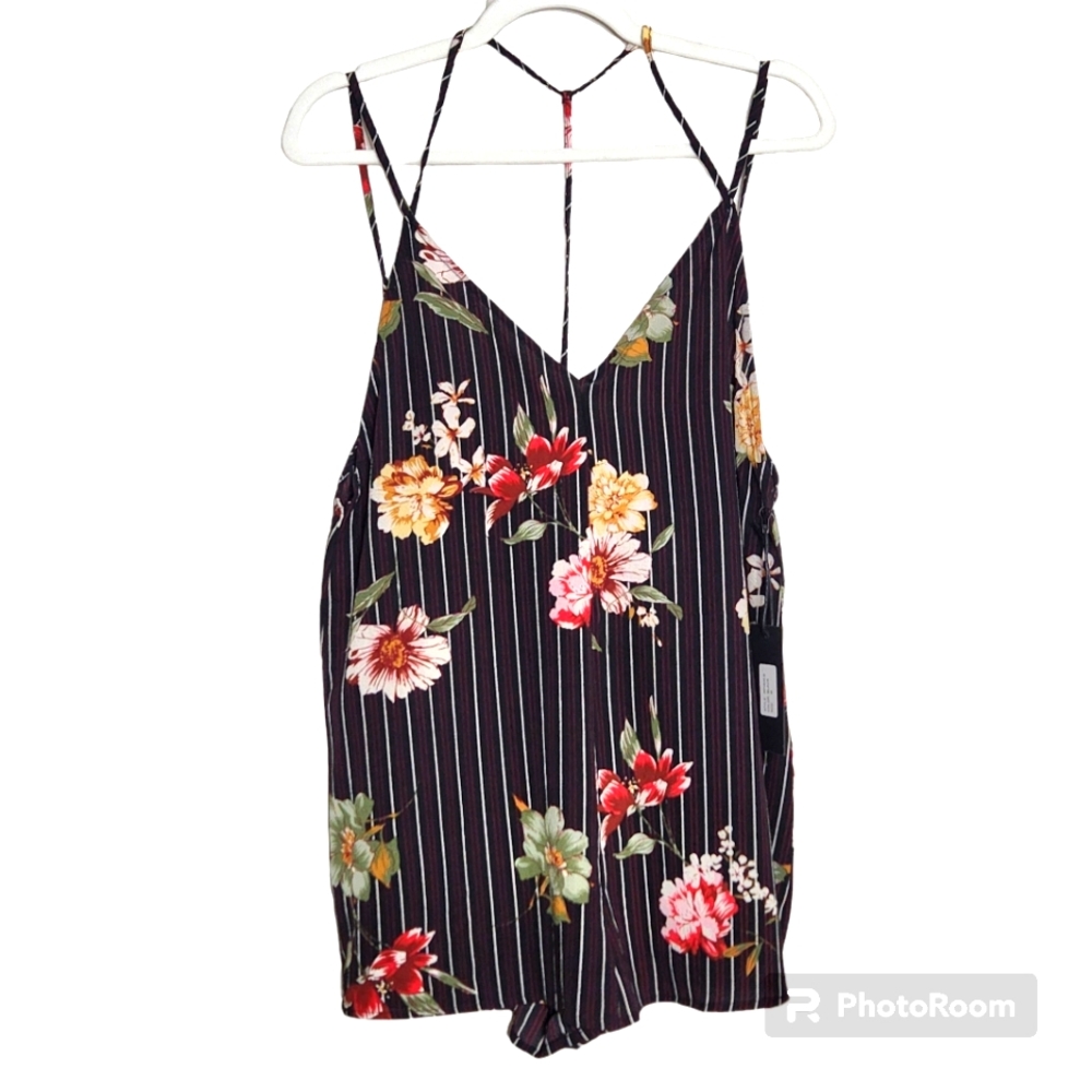 NWT Urban Concepts Romper Black Striped Floral Size Medium